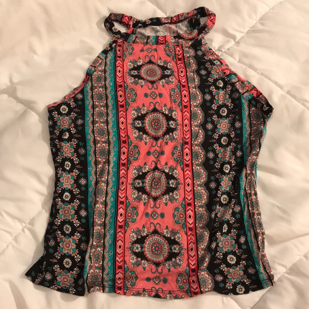 Mandala flower stripe halter tank top